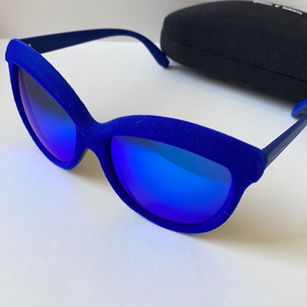 Bright Blue Suede Sunglasses